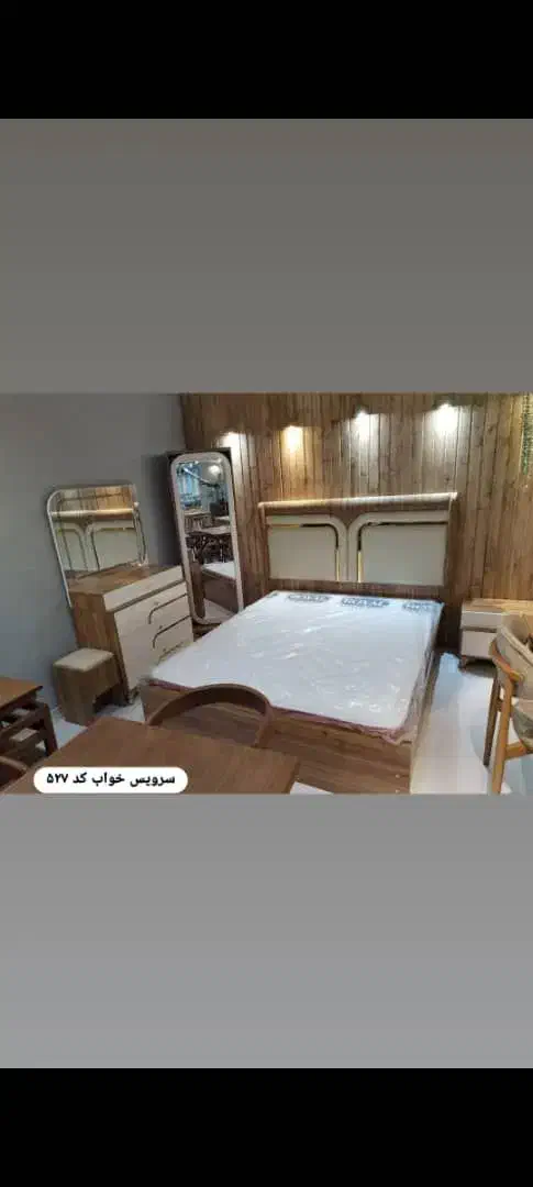 سرویس خواب کد 527//آینه با نورپردازی/ همراه با کفی|تخت و سرویس خواب|خمینیشهر, |دیوار