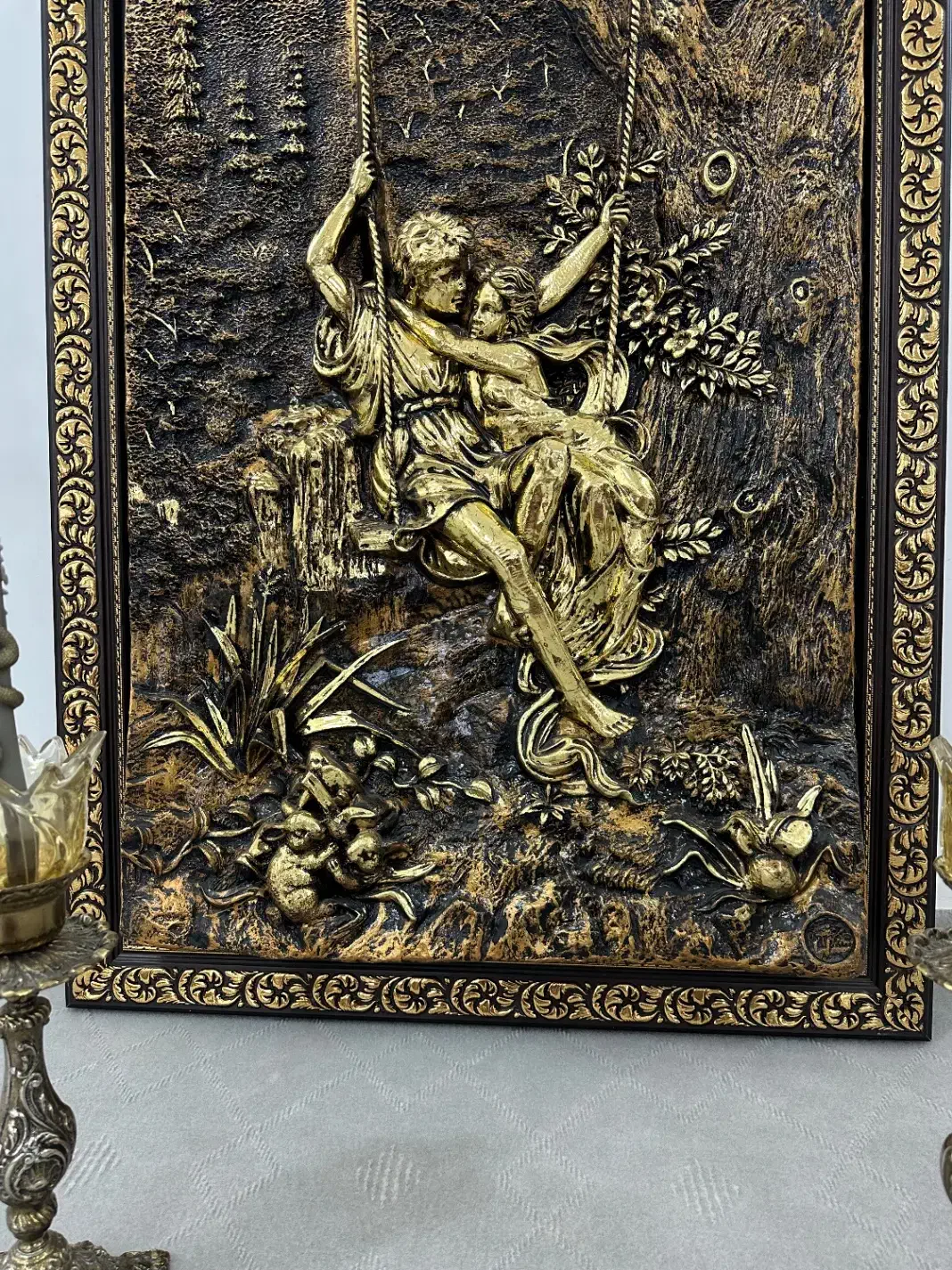 تابلو و شمعدانی چراغ خور برنز اصلی|تابلو، نقاشی، عکس|بوکان, |دیوار