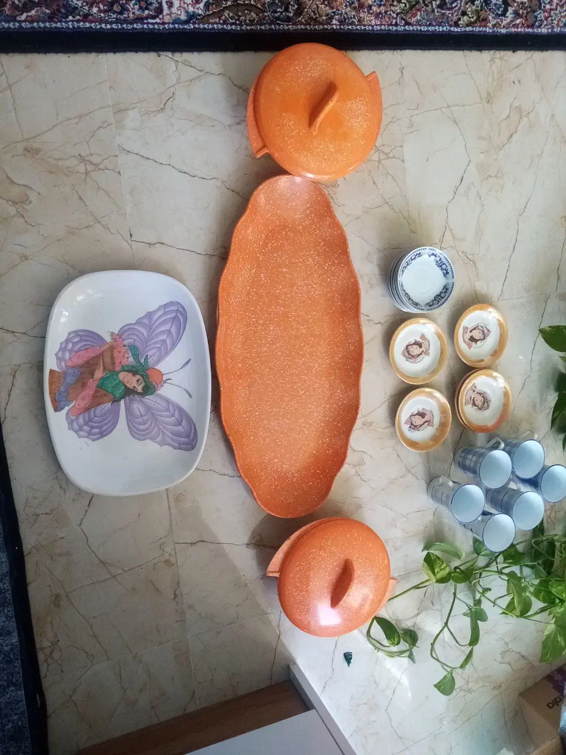 فنجان گل پنبه نو، نعلبکی نو، دیس، سه تیکه انتیک|ظروف سرو و پذیرایی|اردبیل, |دیوار