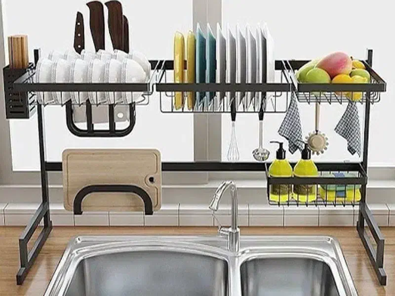 آبچکان روی سینک آلومینیومی مشکی|آبچکان و نظمدهنده ظروف|تهران, خاک سفید|دیوار