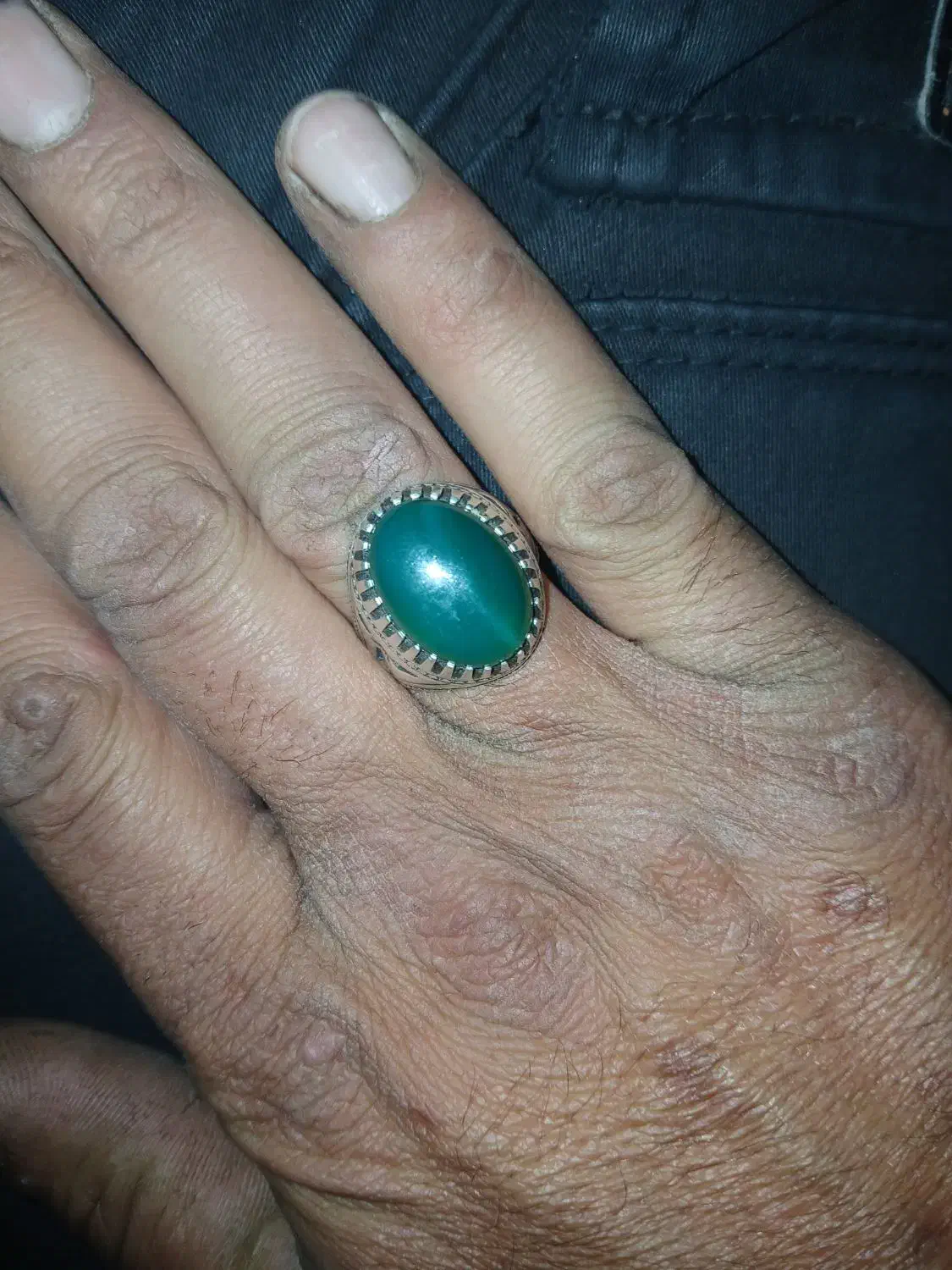 انگشتر نقره  نگین سنگ عقیق سبز|جواهرات|چهارباغ, |دیوار