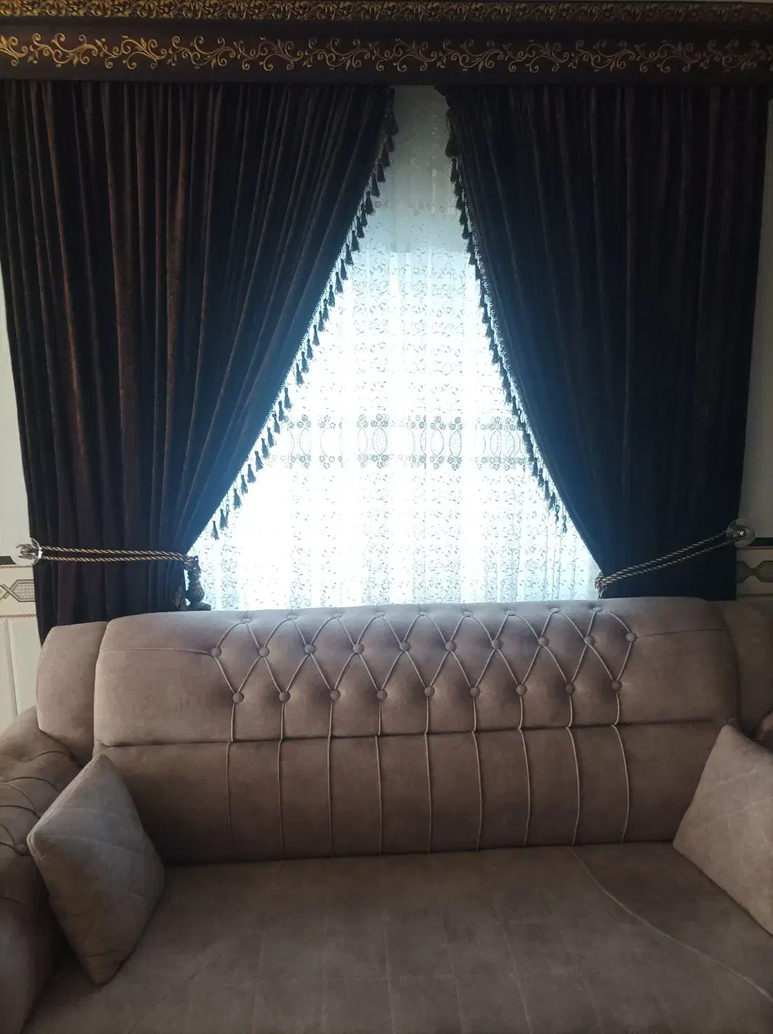 پرده مخمل قهوه ای تیره نو|پرده، رانر، رومیزی|گمیشان, |دیوار