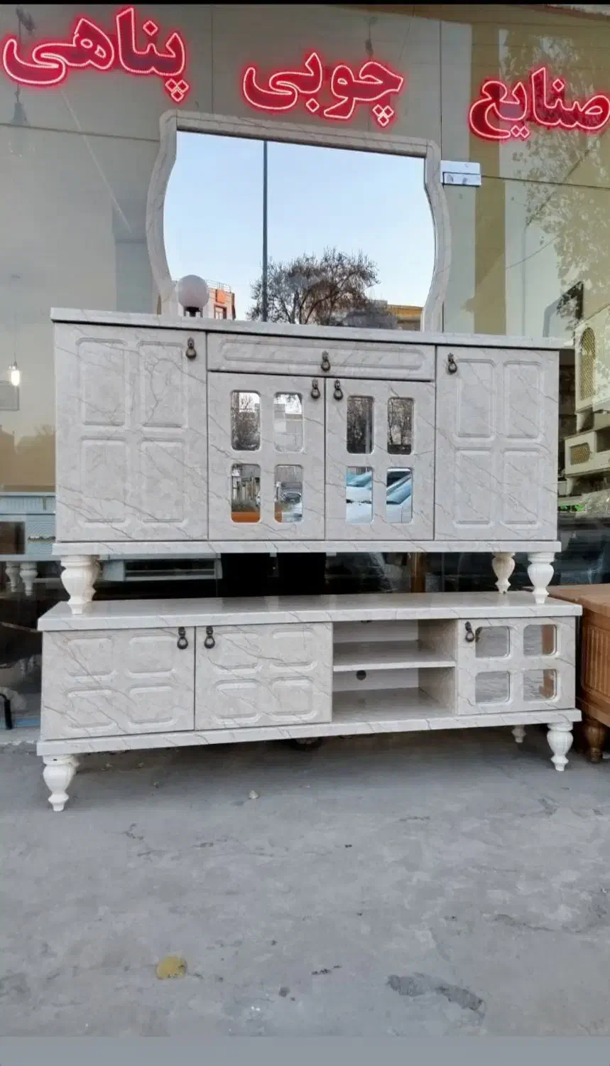 آینه کنسول با میز تلویزیون مدل مارال صفحه دوبل|بوفه، ویترین، کنسول|اردبیل, |دیوار