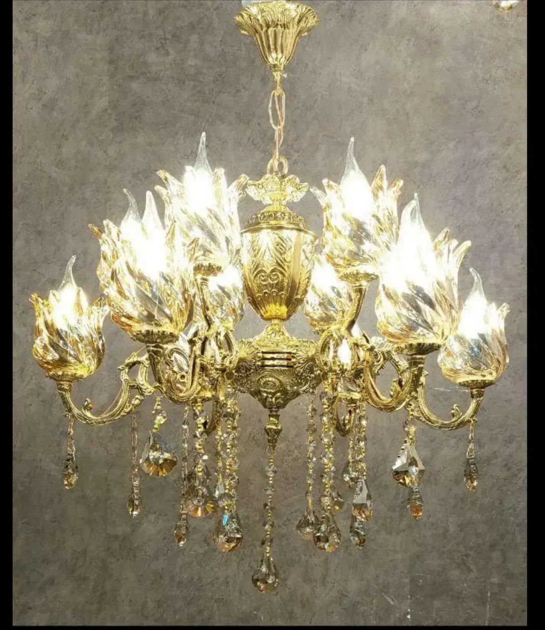 لوستر برنجی ریختگری شده ۵ شاخه ۱۰ شعله اصل|لوستر و چراغ آویز|قزوین, |دیوار