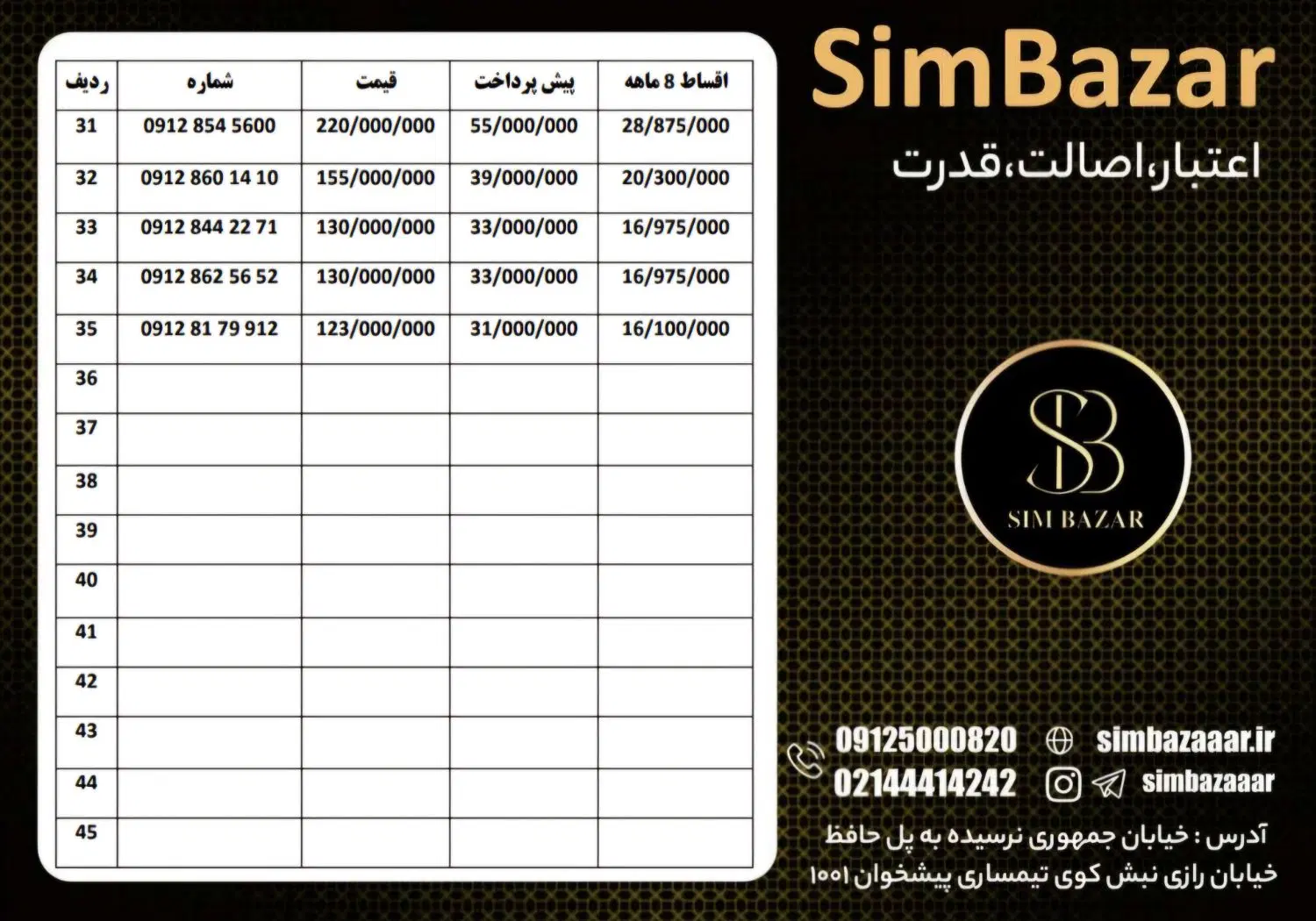 0912.94242.35|سیمکارت|شیراز, قدوسی غربی|دیوار