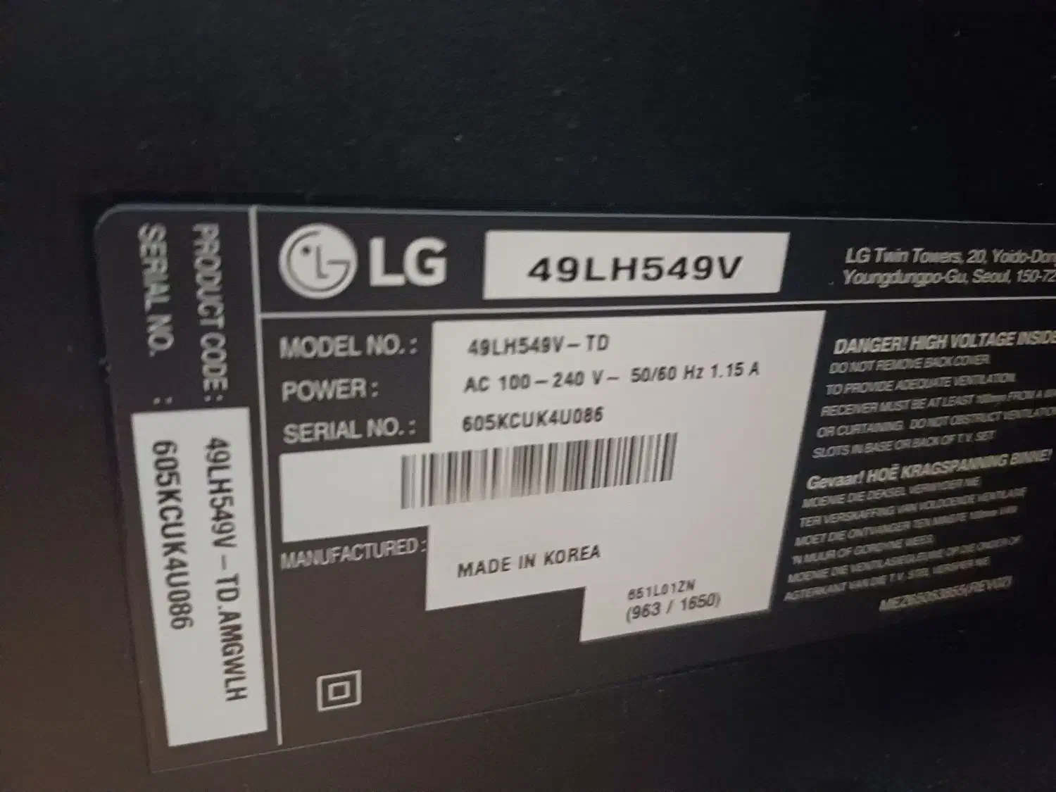 تلوزیون ال جی کره‌ای مدل ۴۹LH549V|تلویزیون و پروژکتور|شیراز, حافظیه|دیوار