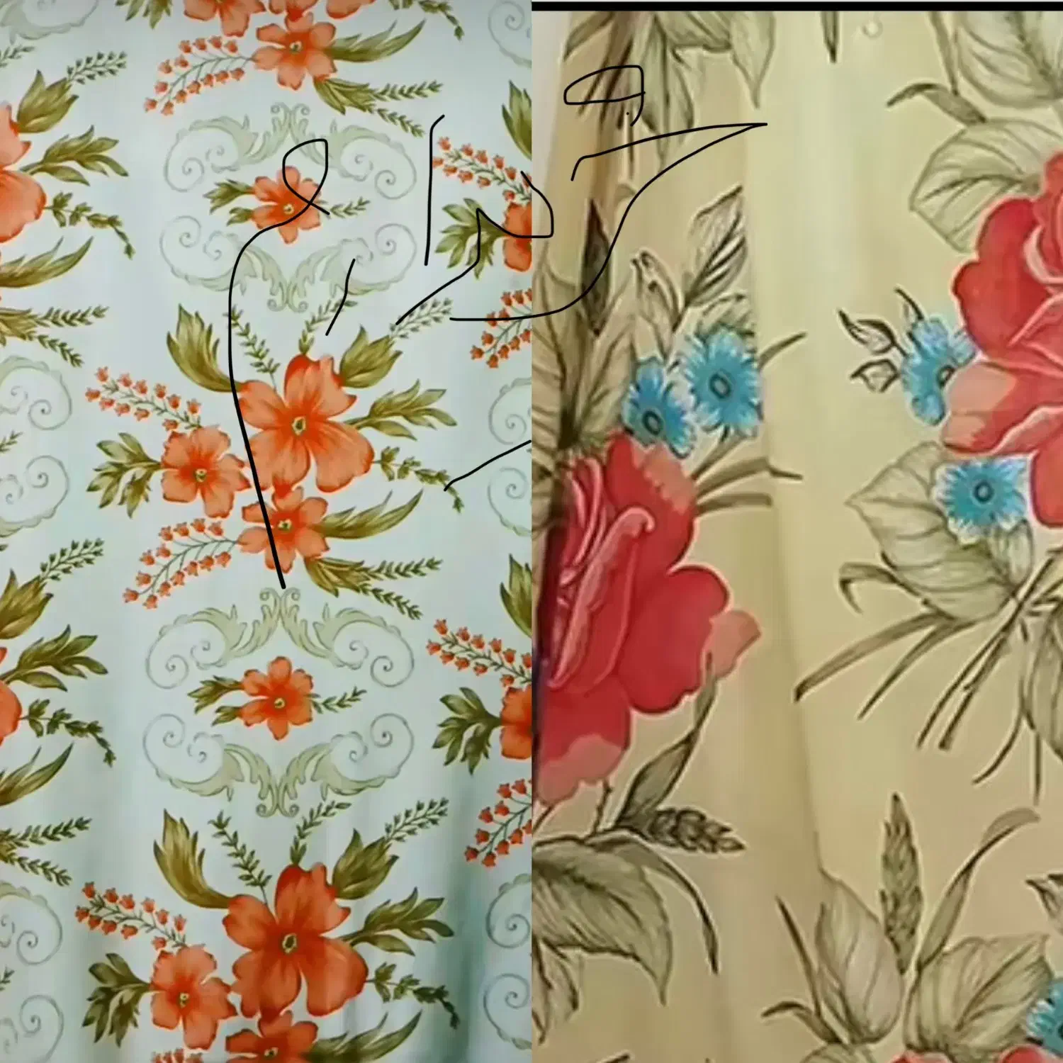 پرده گلدار قدیمی اتوبوسی|کلکسیون اشیاء عتیقه|اهواز, کوی مهدیس|دیوار