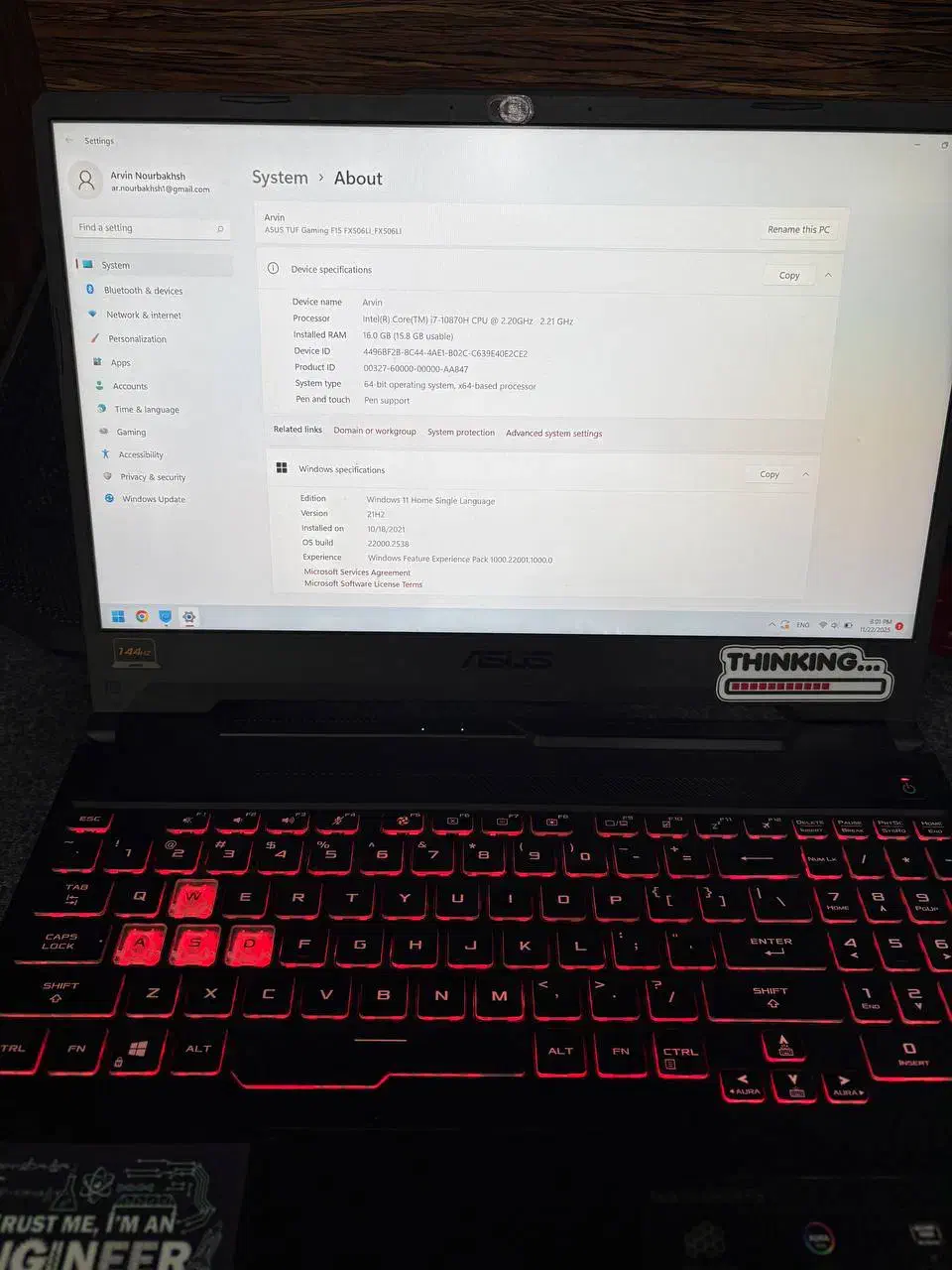 لپ تاپ 15 اینچی ایسوس مدل TUF GAMING FX506LI-HN148|رایانه همراه|قائم‌شهر, |دیوار