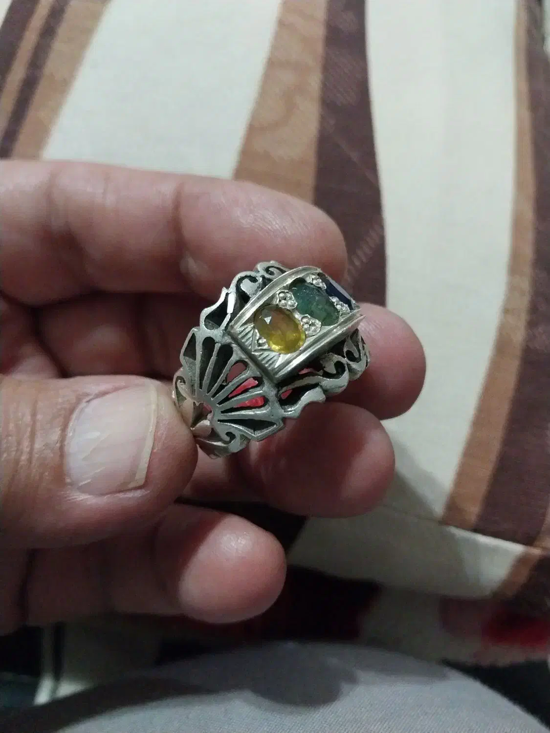 انگشتر۳نگین جواهر اصل زمرد کلمبیا،یاقوت زرد وکبود|جواهرات|بیرجند, |دیوار