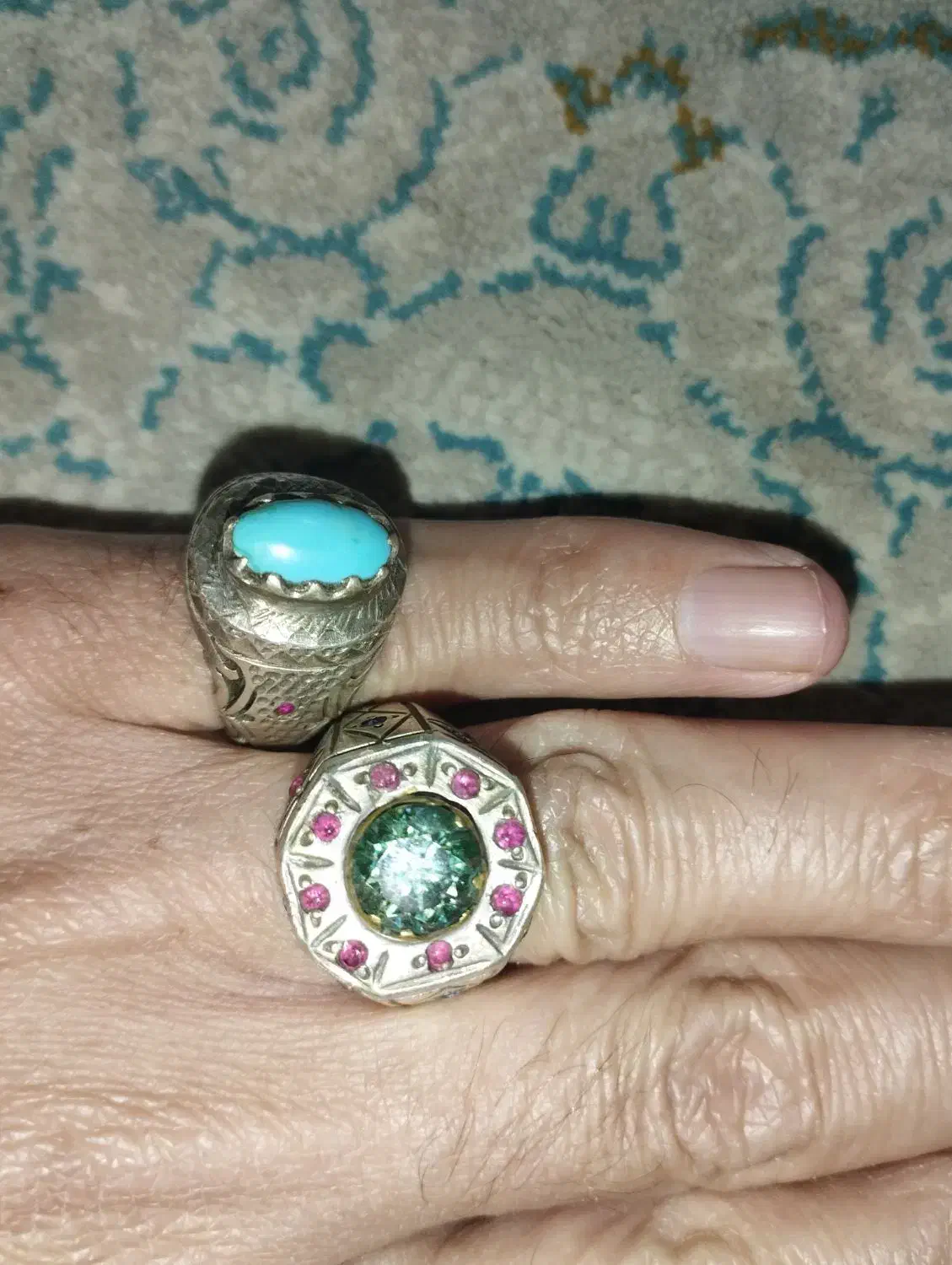 دو عدد انگشتر نقره دست ساز فیروزه.موزینایت|جواهرات|قم, علی آباد سعدگان|دیوار