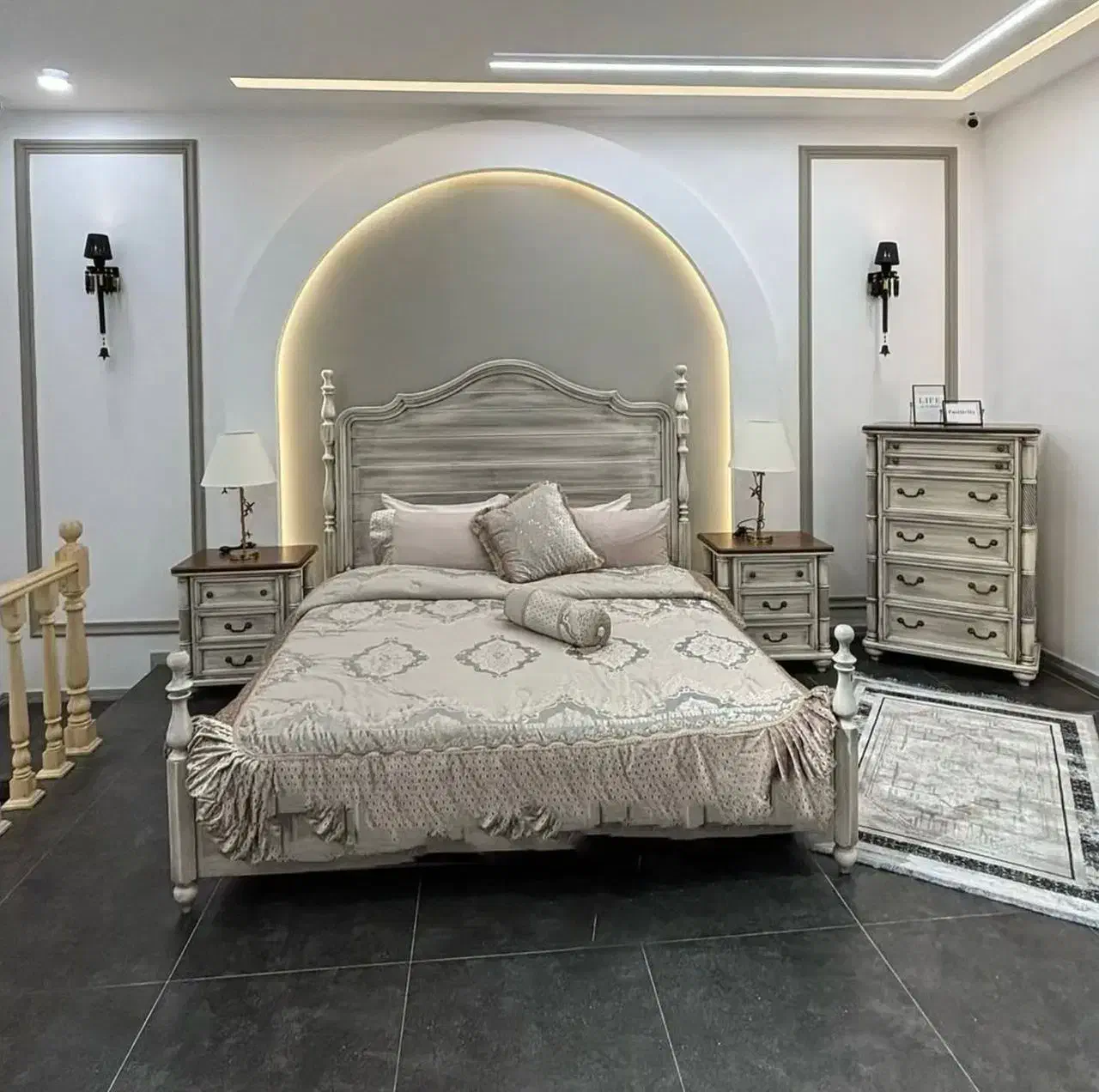 سرویس خواب مدرن چوبی تختخواب دو نفره لوکس|تخت و سرویس خواب|اردبیل, |دیوار