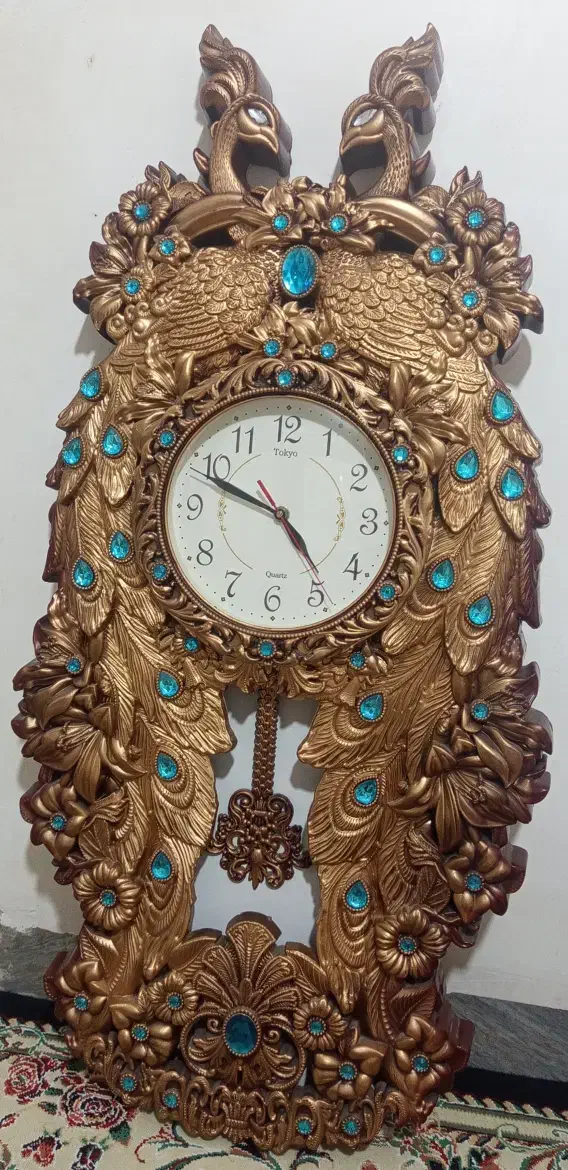 ساعت دیواری سلطنتی طرح طاووس (طلایی نگین دار)|ساعت دیواری و تزئینی|قم, نیروگاه|دیوار