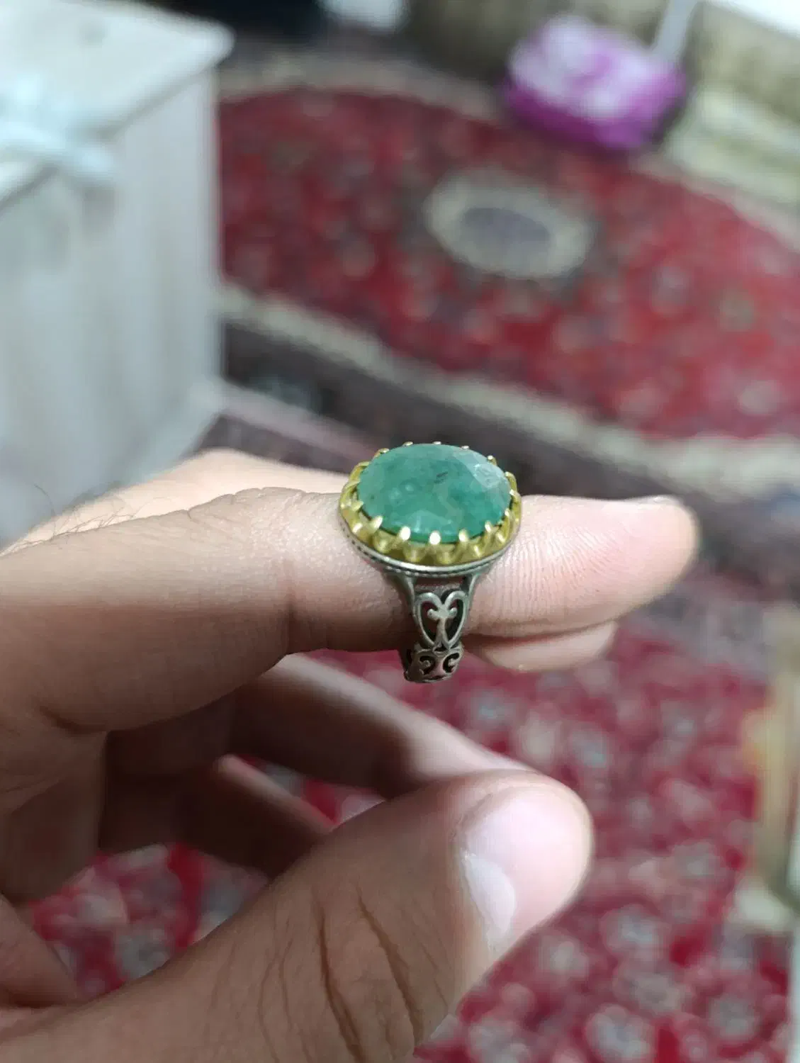 انگشتر نقره زمردمعدنی وفیروزه|جواهرات|قرچک, زیبا شهر|دیوار