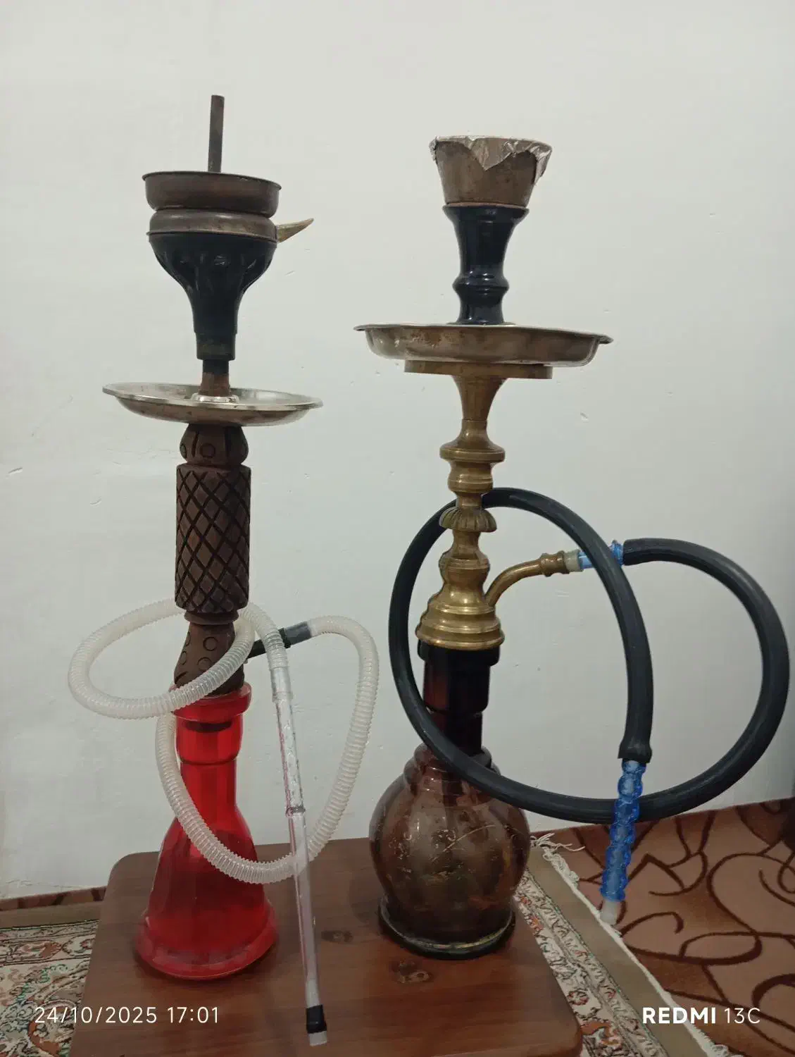 دو عدد قلیان برنز و چوبی دوسیب|کلکسیون و سرگرمی|بهارستان, |دیوار