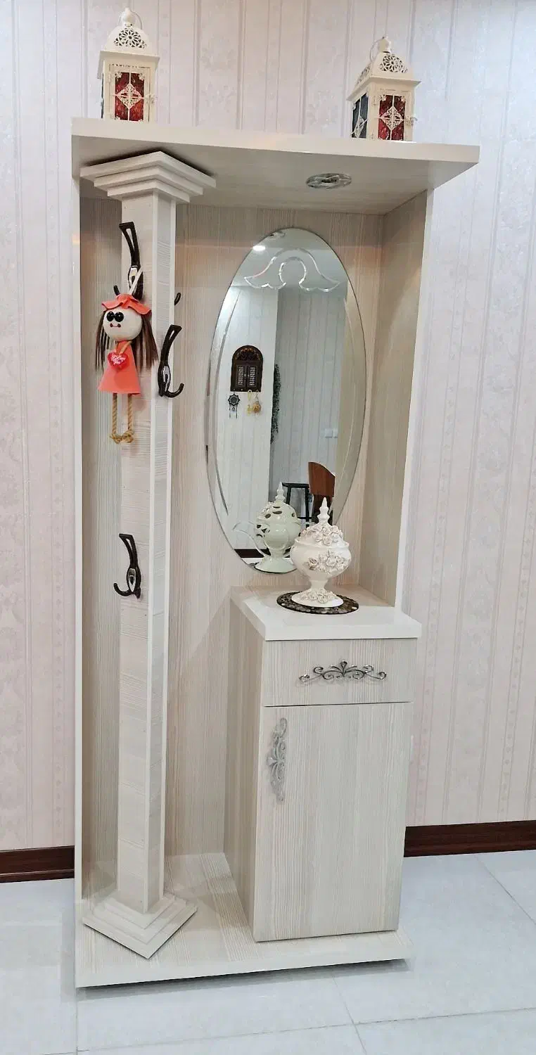 جا کفشی قدی آینه دار آویز لباس رنگ سفید|جاکفشی، کمد، دراور|مهاجران, |دیوار