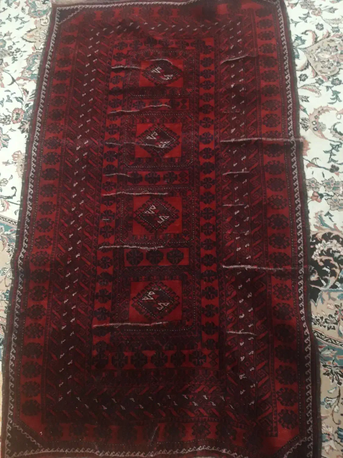 قالیچه دستبافت قدیمی|فرش|نیشابور, خط کاشمر|دیوار