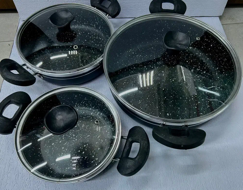 ماهیتابه سه عددی درب دار گرانیت خارجی|ظروف پختوپز|بهبهان, |دیوار