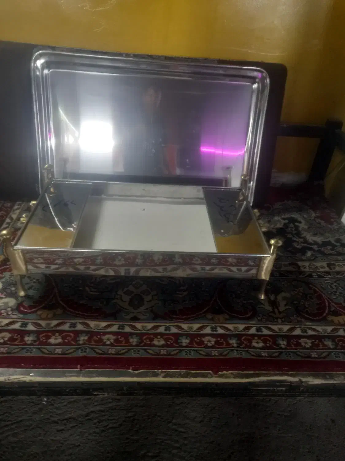 منقل بزرگ استیل دسته پایه برنج|کلکسیون اشیاء عتیقه|دورود, |دیوار