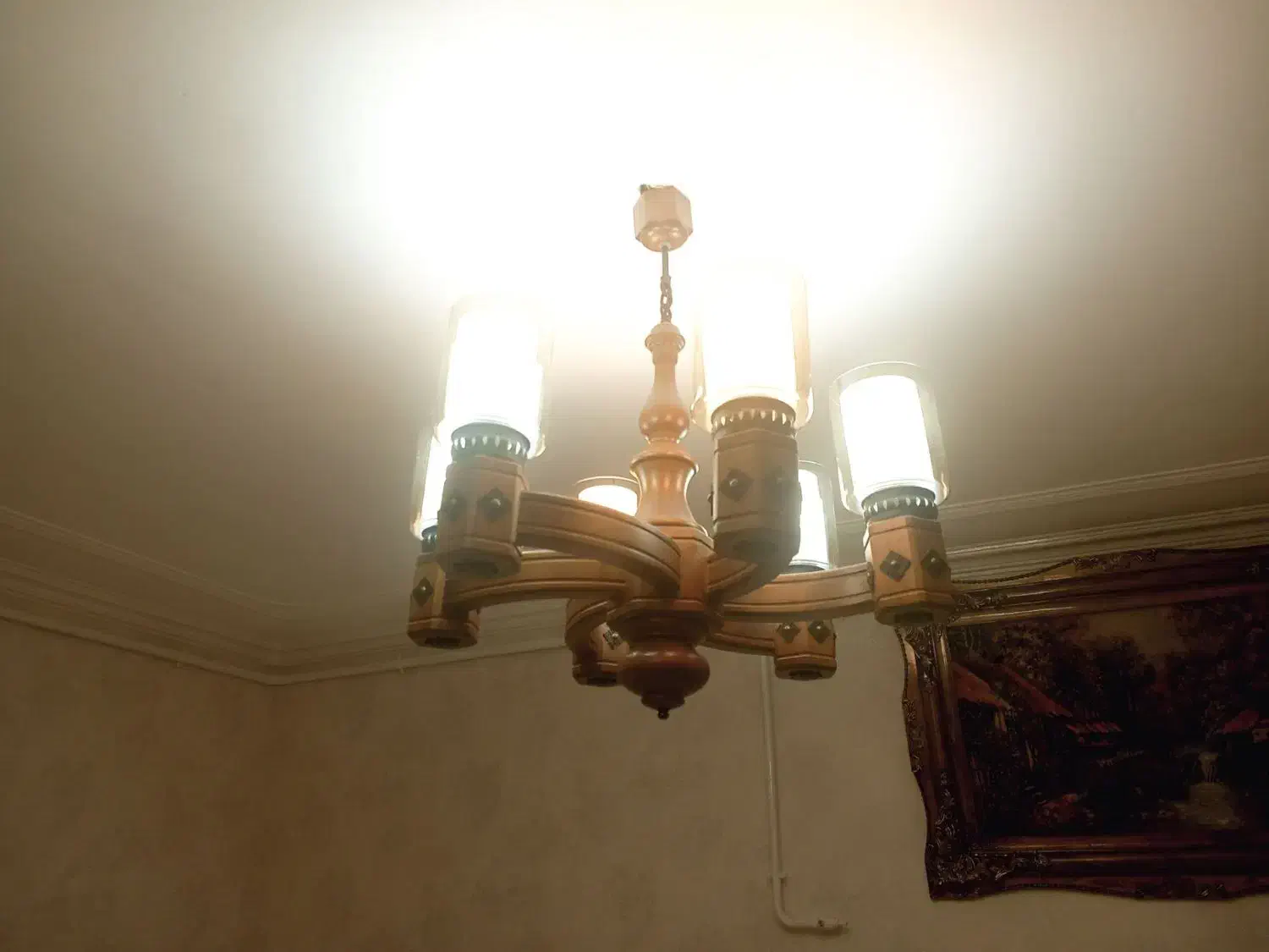 لوستر شش شاخه جدید چوبی|لوستر و چراغ آویز|تبریز, |دیوار