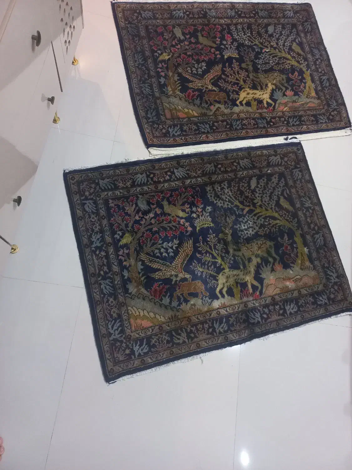 دو تخته فرش پادری یاپشتی دستبافت نایاب،طرح شکارگاه|فرش|خرمآباد, |دیوار