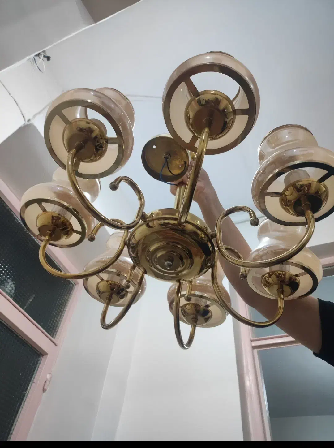 لوستر فلزی طلایی|لوستر و چراغ آویز|تبریز, |دیوار