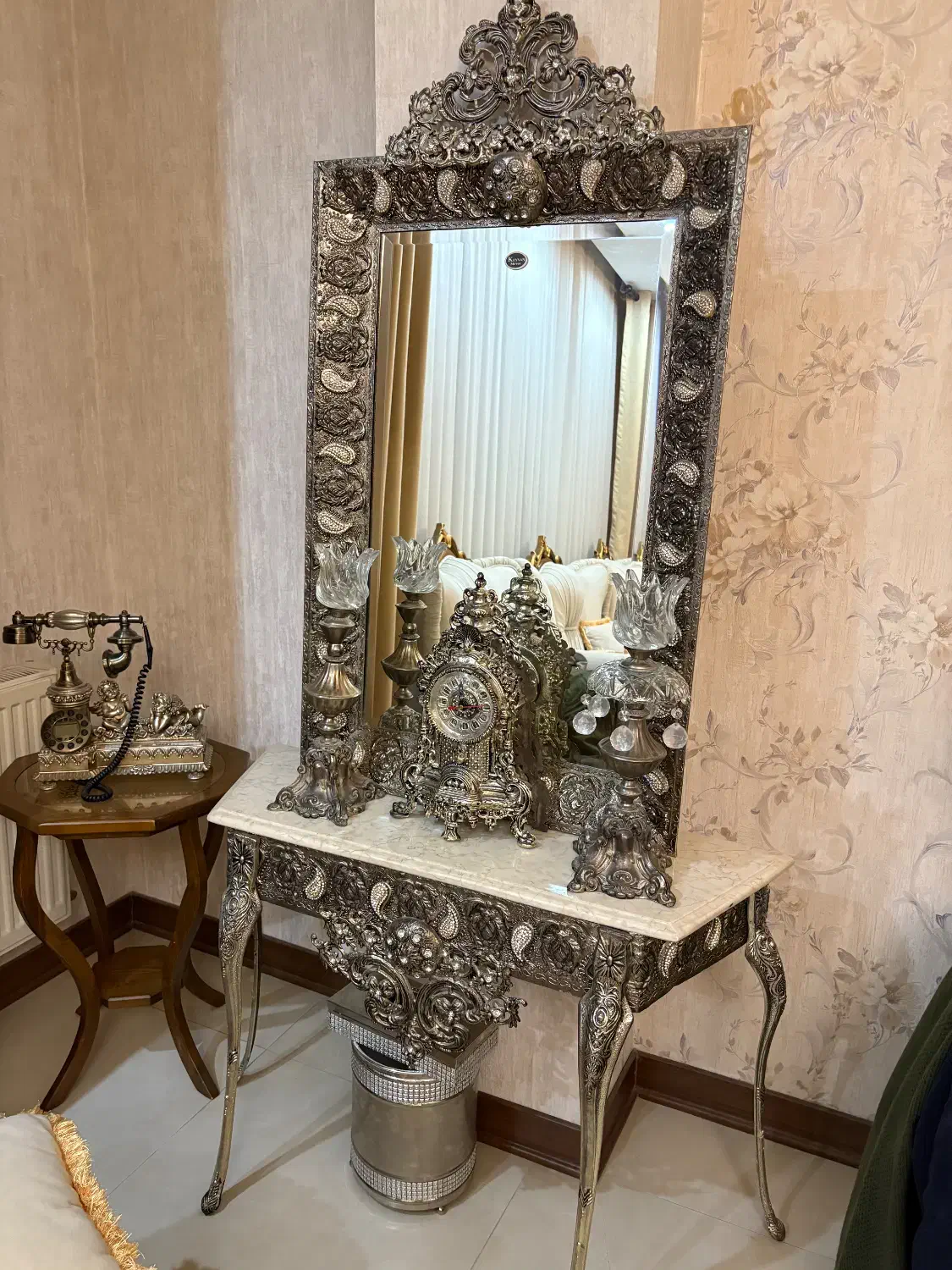 آینه وشمعدان برنج|آینه|قزوین, |دیوار