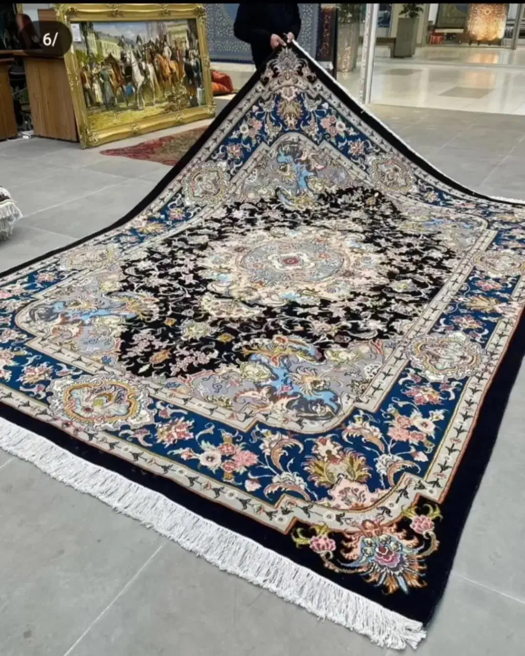 فرش دستباف (بساک)جفت ۹متری زیبا مملو از ابریشم|فرش|مشکیندشت, |دیوار