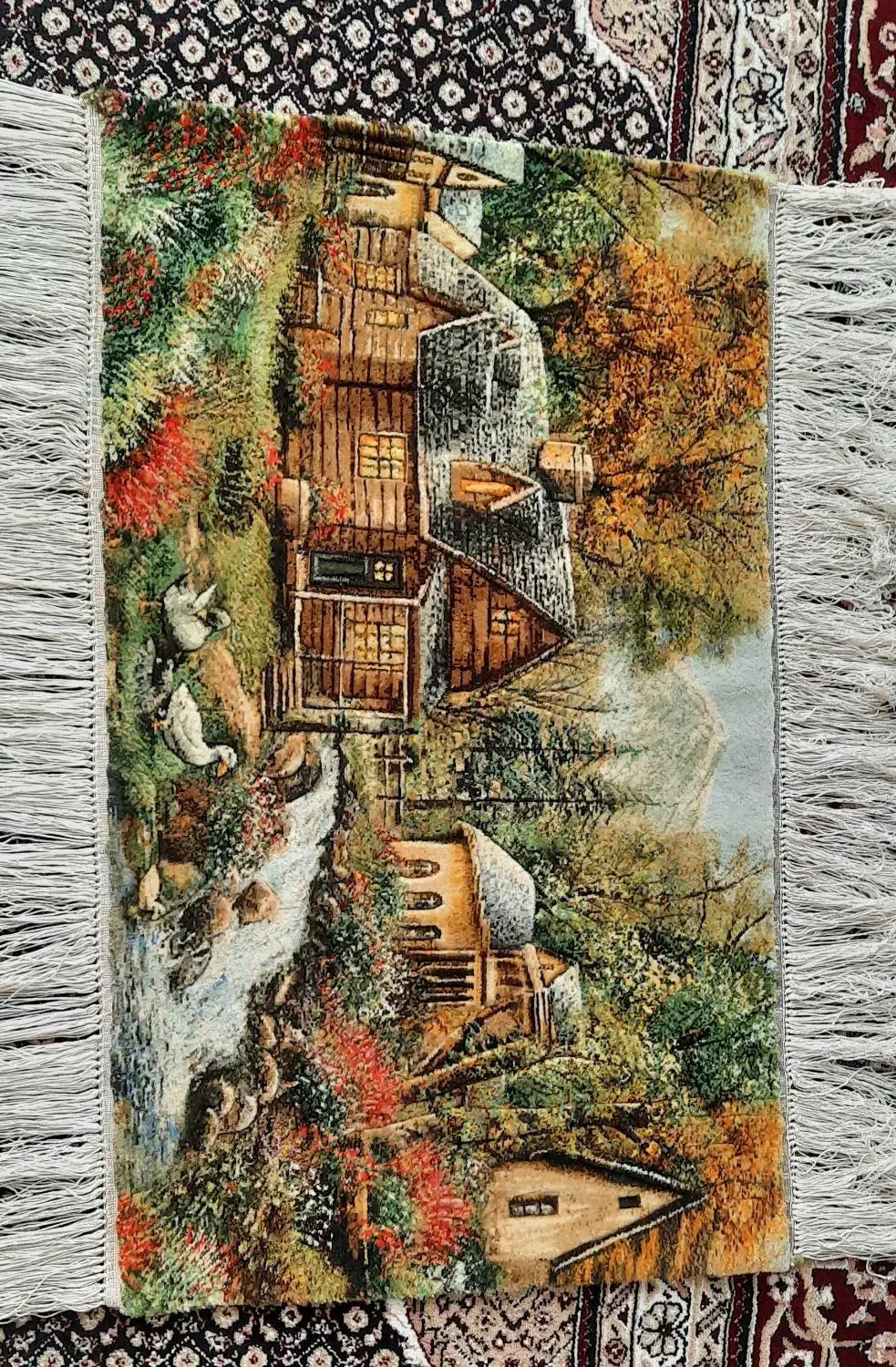 فرش دست بافت چله ابریشم|فرش|کرمانشاه, |دیوار