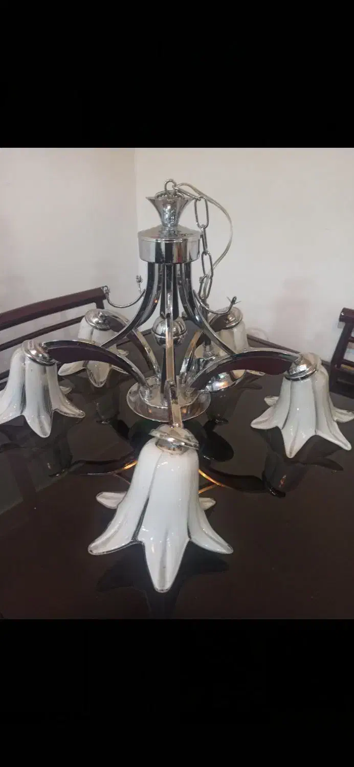 لوستر پنج شاخه فلزی|لوستر و چراغ آویز|ایذه, |دیوار