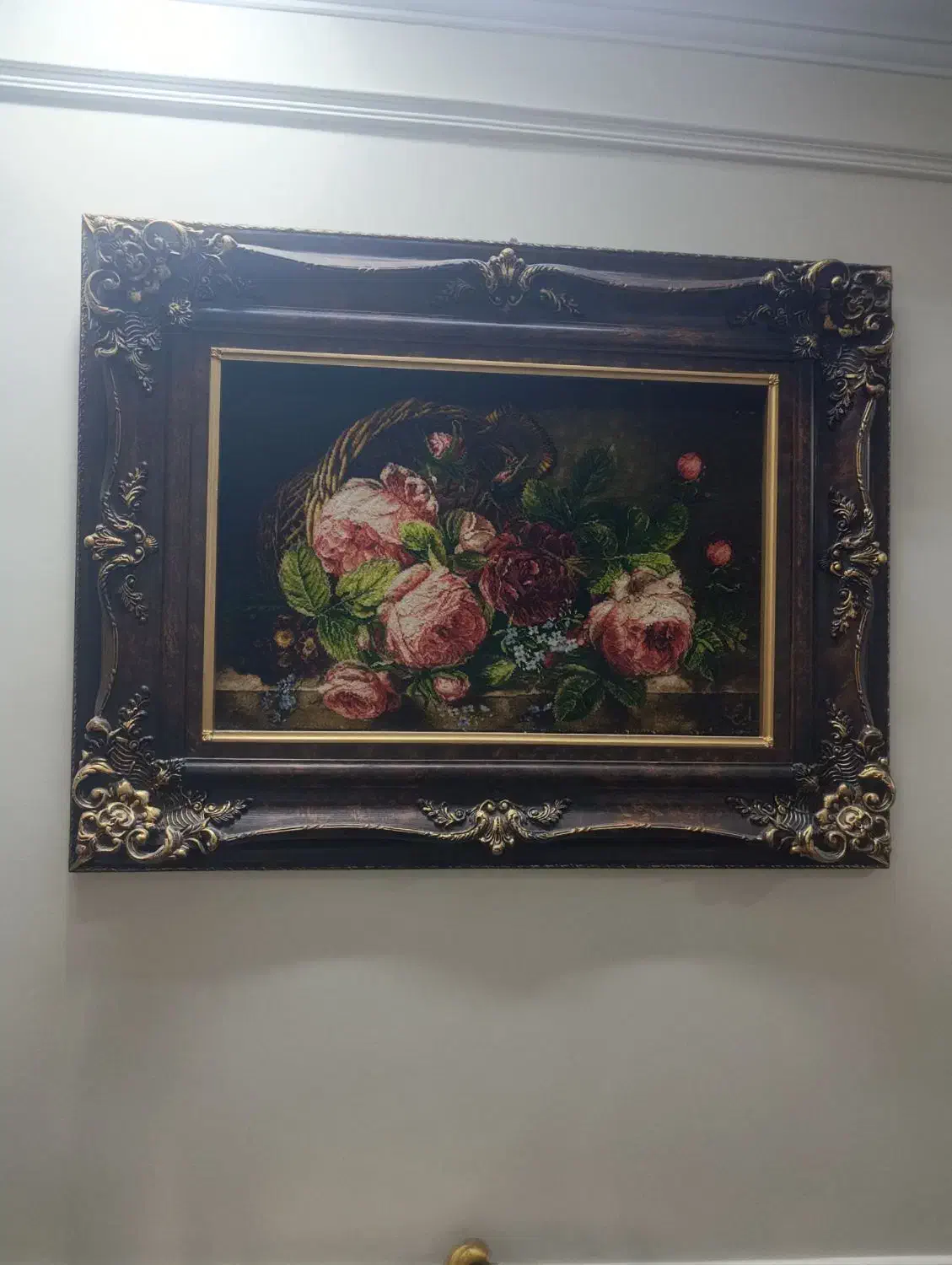 تابلو فرش دستبافت گل ابریشم امضا نشان اصلی|تابلو فرش|تهران, پرستار|دیوار