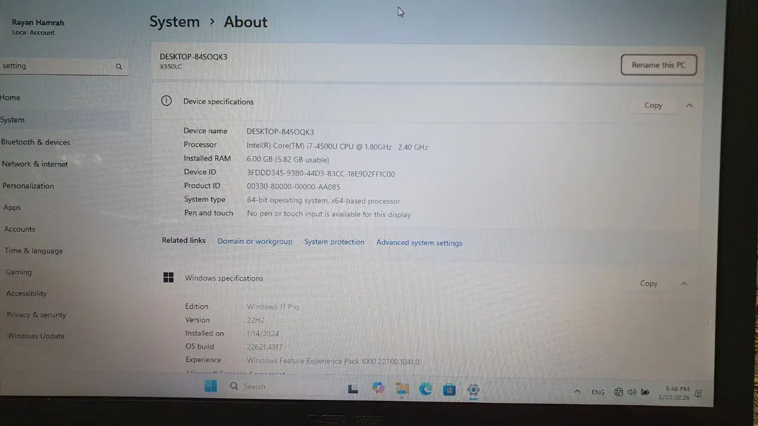 لبتاب ایسوس 550xl|رایانه همراه|تهران, حکیمیه|دیوار