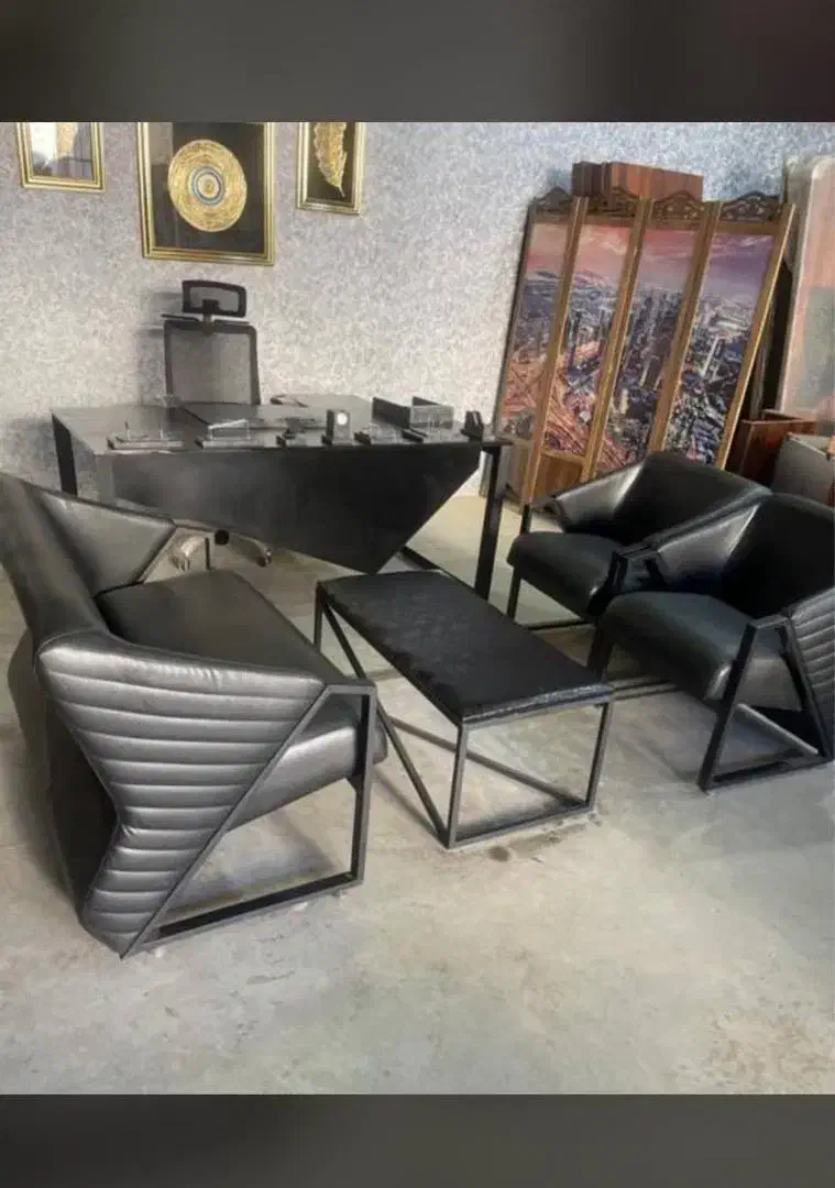 ست‌اداری مینمال سالن انتظار چرمی چستر فوم چوبی|مبلمان اداری|کرج, عظیمیه|دیوار