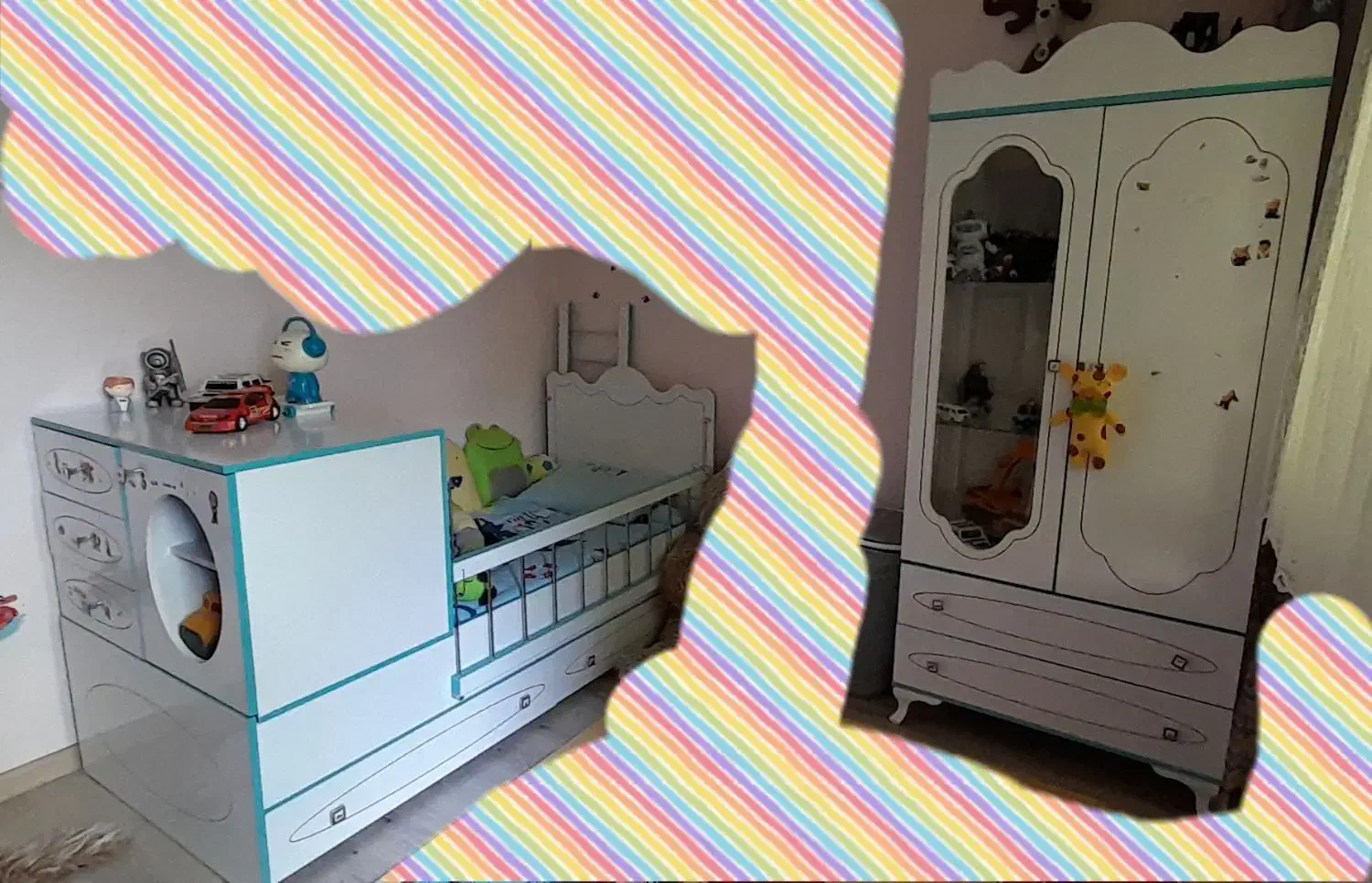 تخت کودک و نوجوان دومنظوره همراه باکمد و تشک تخت|تخت و سرویس خواب|اردبیل, |دیوار