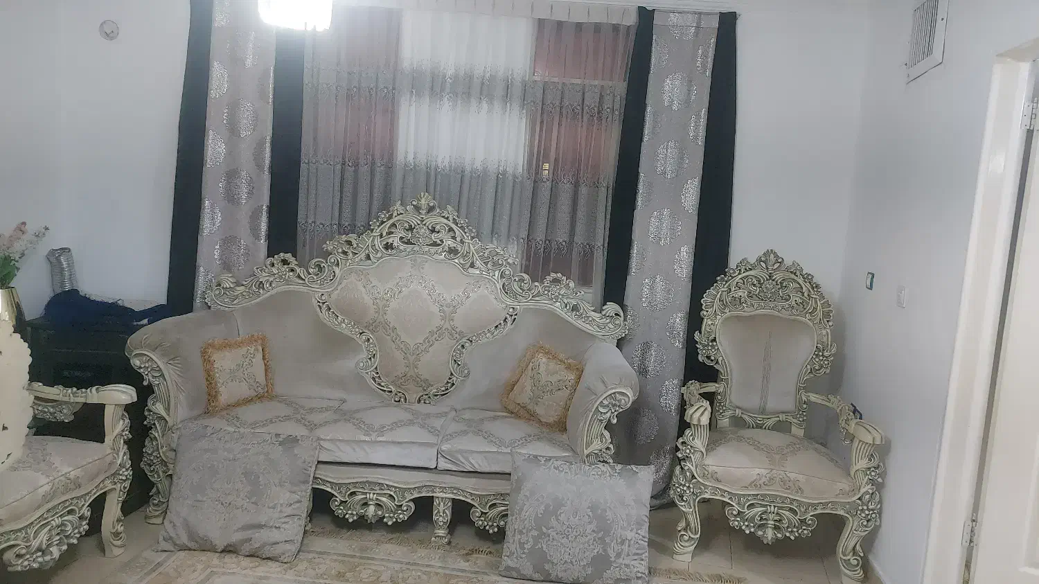 پرده و شال دوطرفه نقره ای مشکی طوسی و پرده زیری|پرده، رانر، رومیزی|تهران, خاوران|دیوار