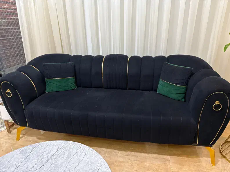 مبل۸نفر رنگ سبز و مشکی پایه استیل ۴تا عسلی|مبلمان خانگی و میز عسلی|یزد, |دیوار