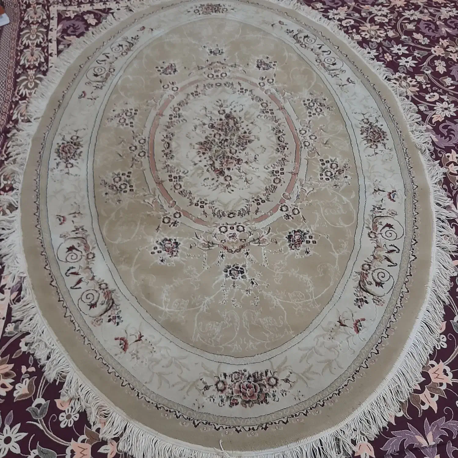 فرش بیضی کرم رنگ در حد نو|فرش|گالیکش, |دیوار