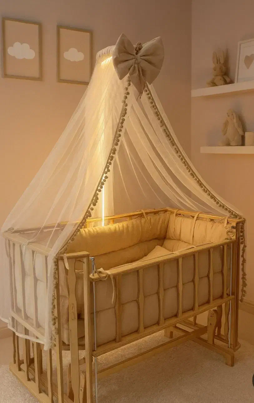 گهواره و کنار تخت مادرچوبی مدل فرشته دارای شب خواب|تخت و صندلی بچه|چهارباغ, |دیوار