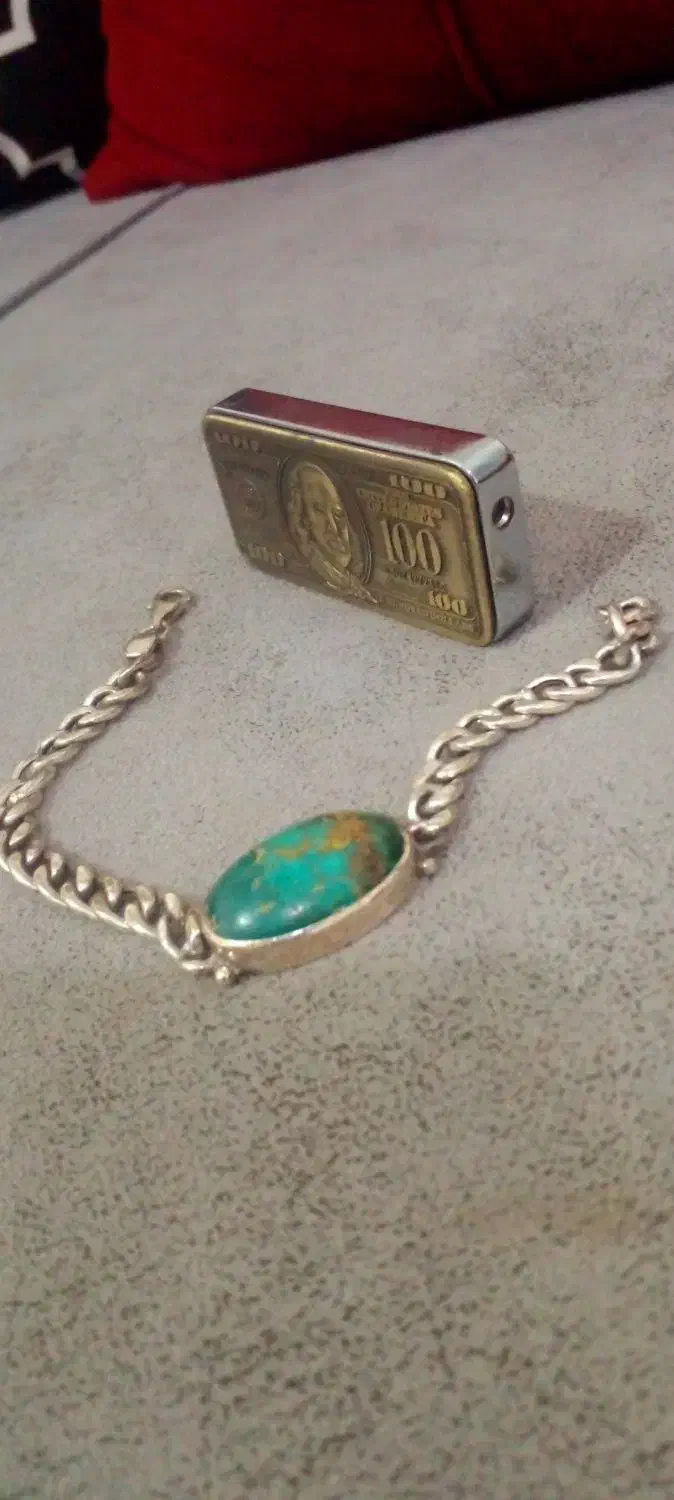 دستبند نقره با سنگ فیروزه اصل|جواهرات|بهشهر, |دیوار