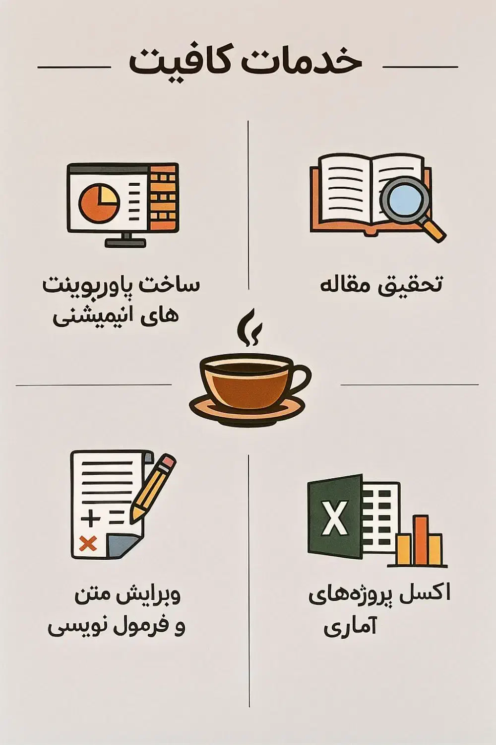 کافی نت »ساخت پاورپوینت ویرایش متن اکسل تحقیق|خدمات رایانهای و موبایل|بوشهر, |دیوار