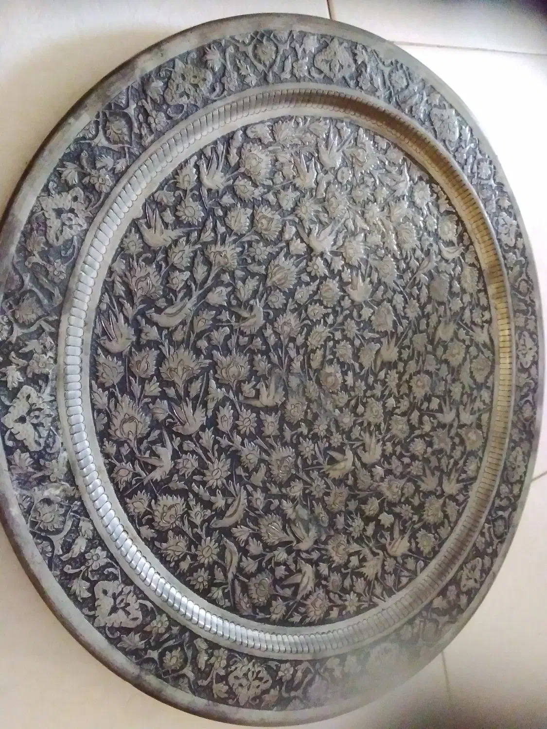 سینی قلم زنی ۴۸ سانتیمتر  بسیار قدیمی|کلکسیون اشیاء عتیقه|کجور, |دیوار