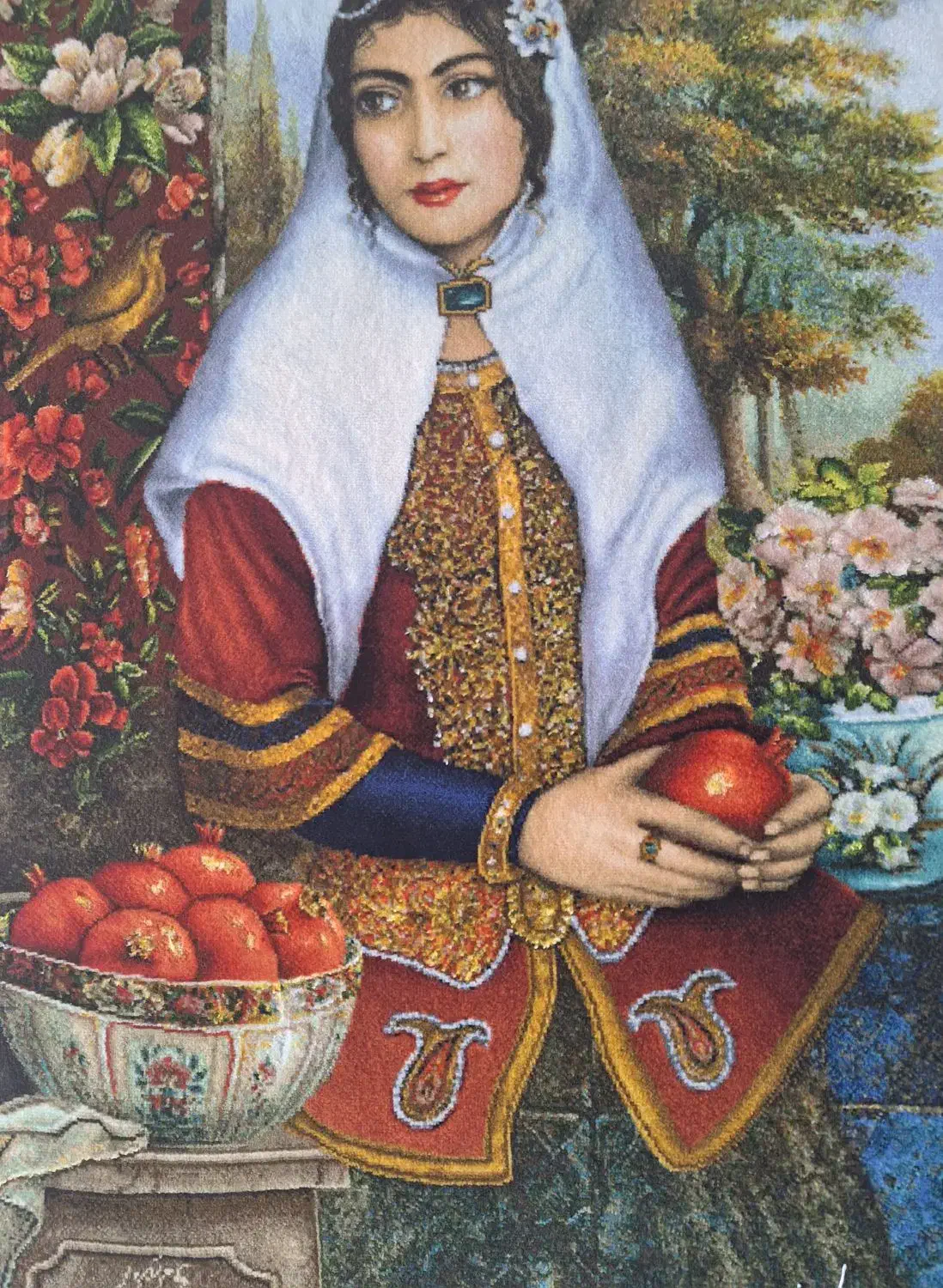 فرش دستباف دختر قاجار مارکدار استاد مرتضوی|تابلو فرش|اصفهان, سپاهان‌شهر|دیوار