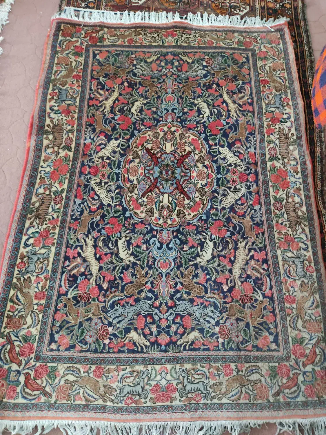 زرع و نیم زمینه سورمه ای حاشیه کرم|فرش|تهران, ستارخان|دیوار