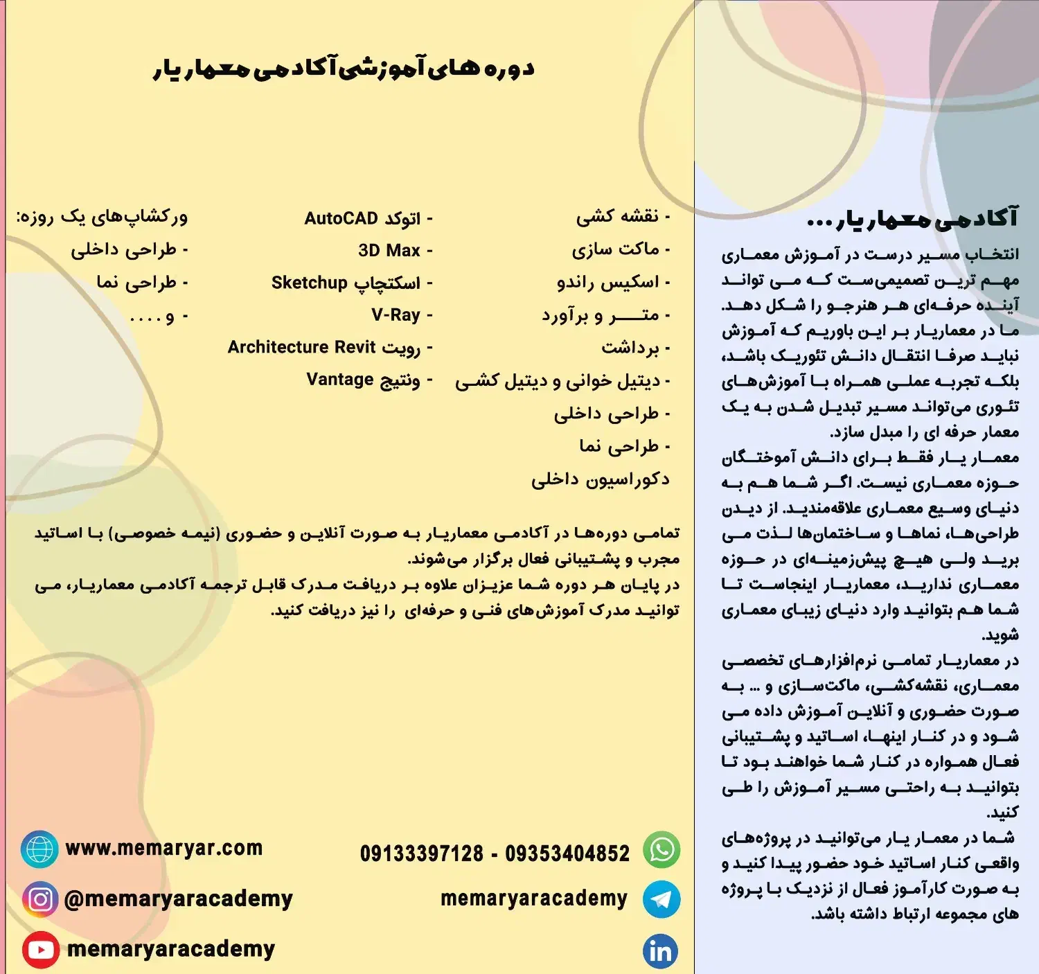 برگزاری دوره‌های تخصصی معماری- حضوری و آنلاین|خدمات آموزشی|کرمان, |دیوار