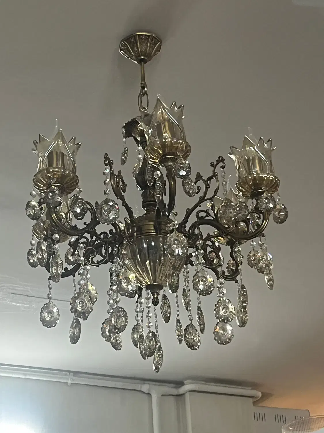 لوستر ۶ شاخه شامپاینی با لاله و لامپ سالم|لوستر و چراغ آویز|اراک, |دیوار