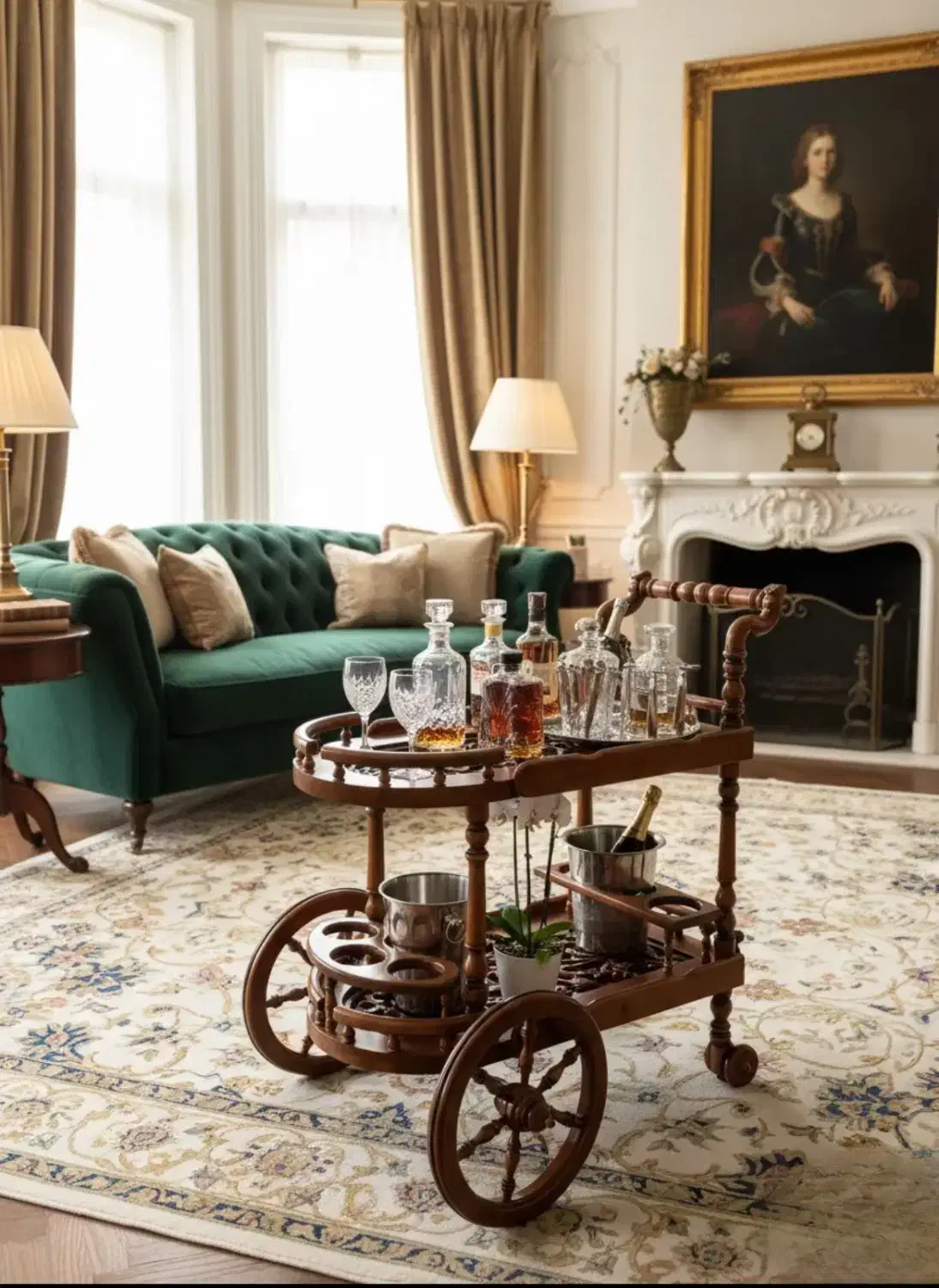 میز بار چرخ ارابه ای سه طبقه|بوفه، ویترین، کنسول|باغستان, |دیوار