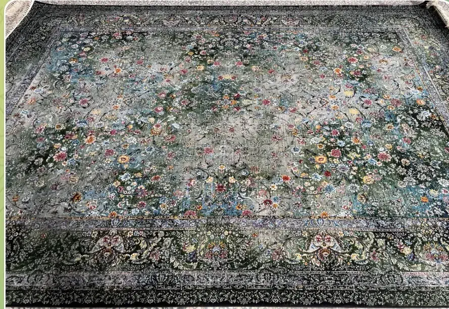 فرش جذاب طرح فلورا از فرش خلیج وزرا وینتیج سبز|فرش|ارومیه, |دیوار