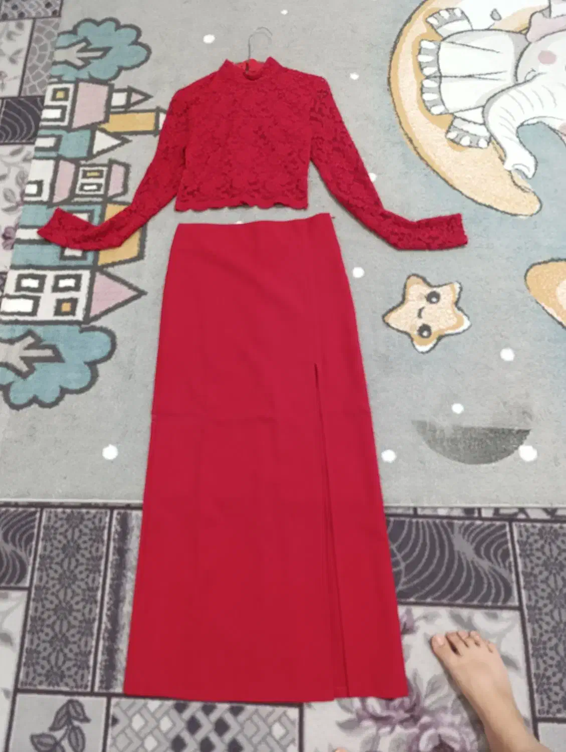 لباس مجلسی دو تیکه سایز۳۶،رنگ قرمز۸۸۰تومن|لباس|باغستان, |دیوار