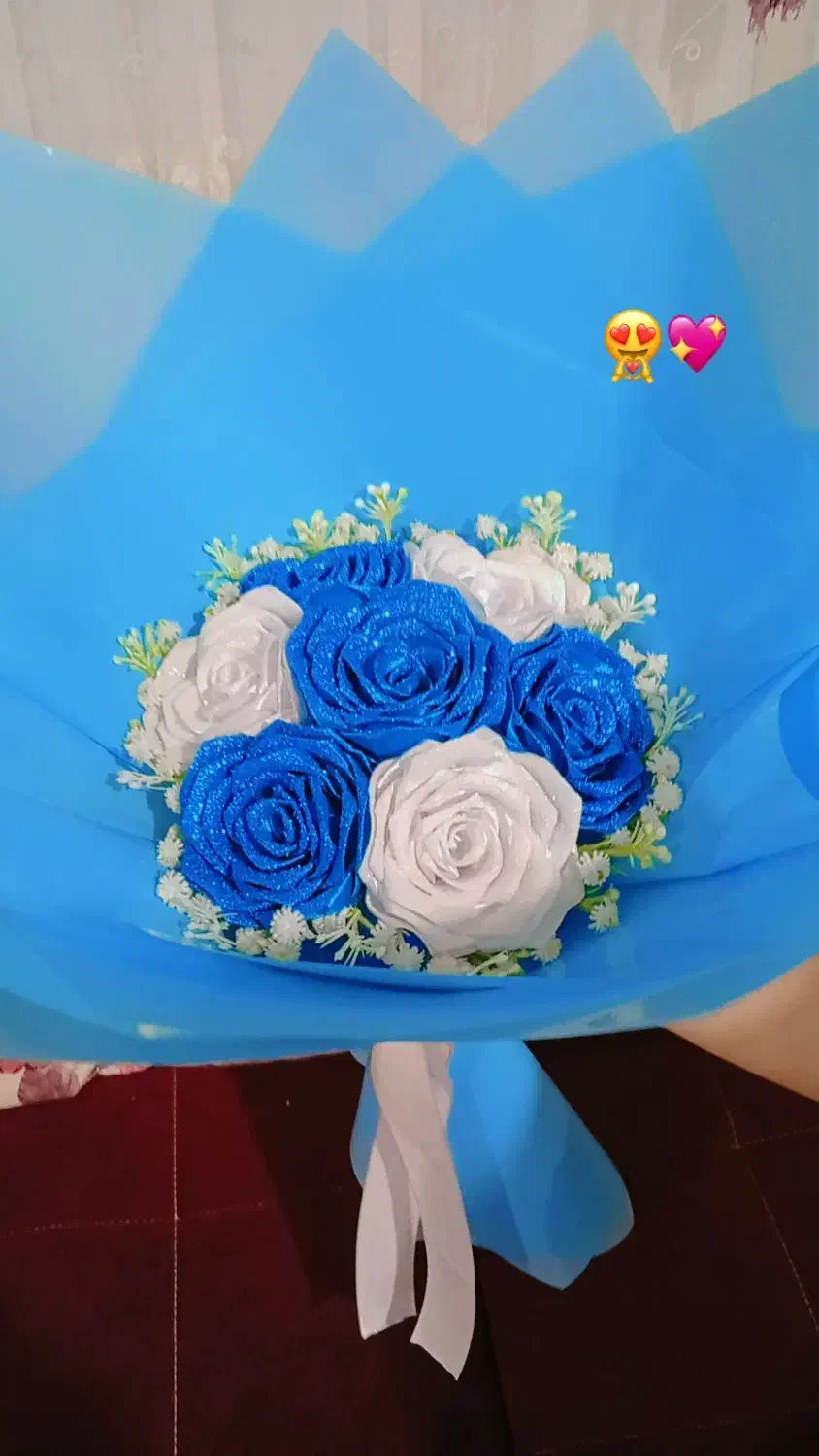 گل ربانی دورنگ آبی و سفید خوشگلمون|گل مصنوعی|خوی, |دیوار