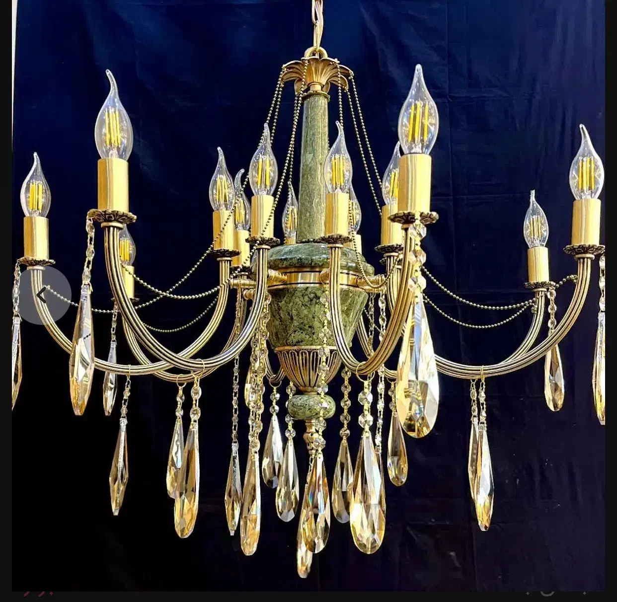 لوستر سنگی باترکیبی از برنز وزنجیروکریستال درجه یک|لوستر و چراغ آویز|کرمانشاه, |دیوار