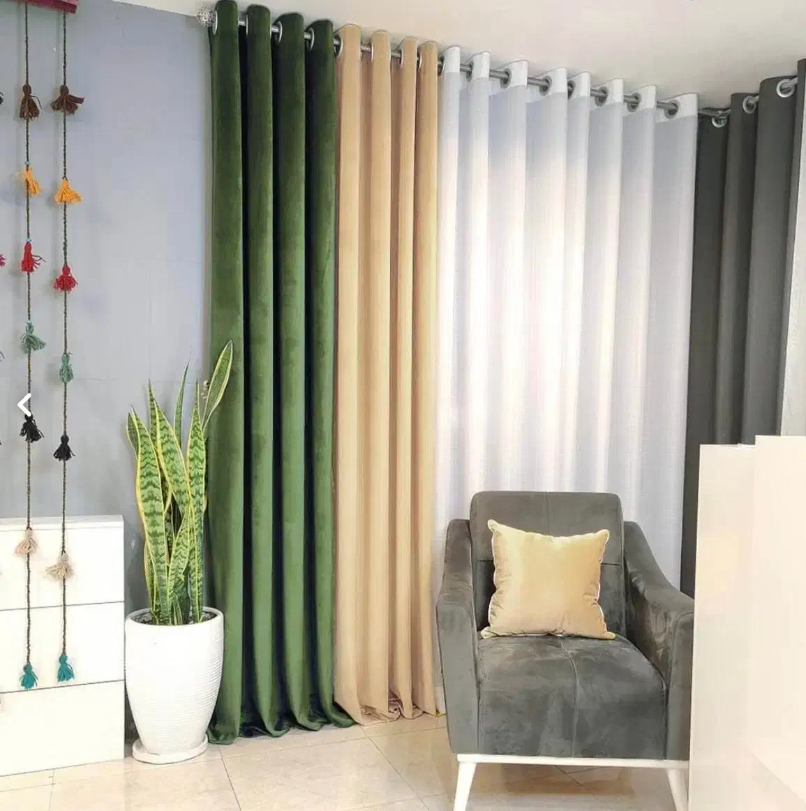 پرده ساده و طرح دار پذیرایی و اتاق خواب|پرده، رانر، رومیزی|تهران, هرندی|دیوار